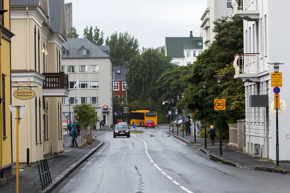 The street just north of the pond