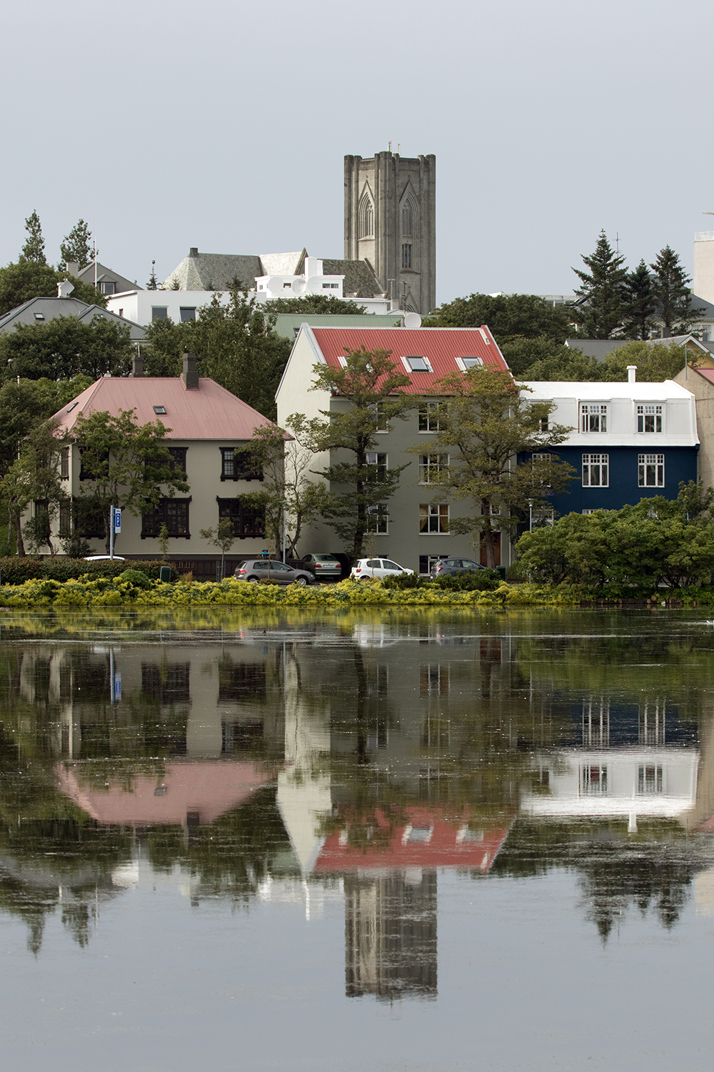 A detail of buildings across the pond